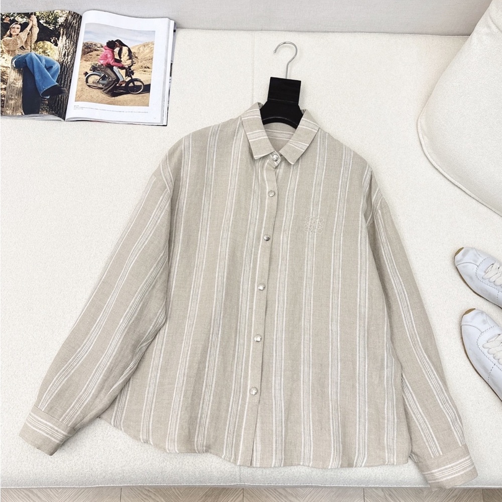 Loewe Taupe and White Striped Button Down Shirt